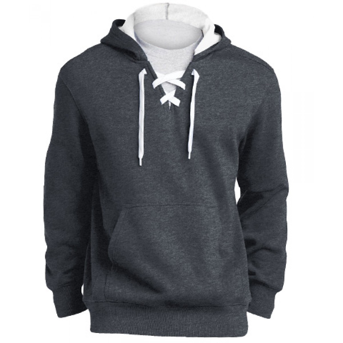 Lace Up Pullover Hooded Sweatshirt-Charocal-XL