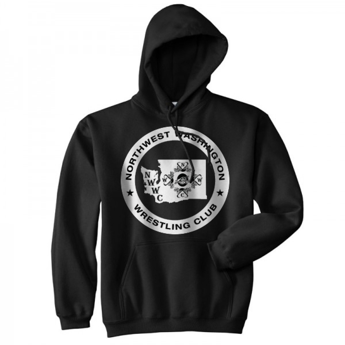 NWWC black hoodie with the logo in white