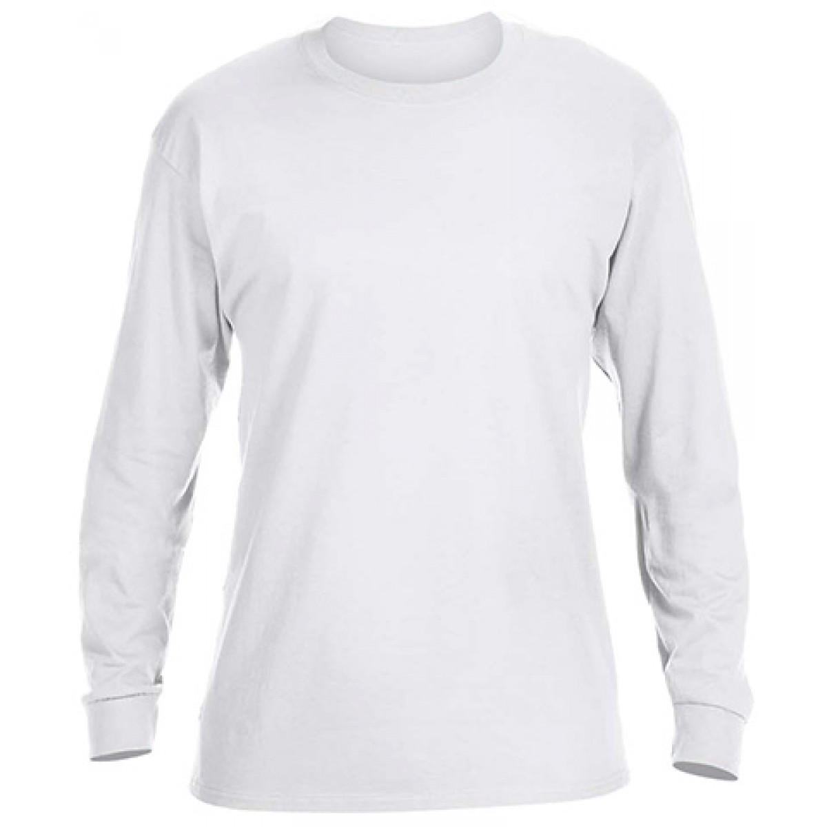 Solid Cotton Long Sleeve T-Shirt-White-YL